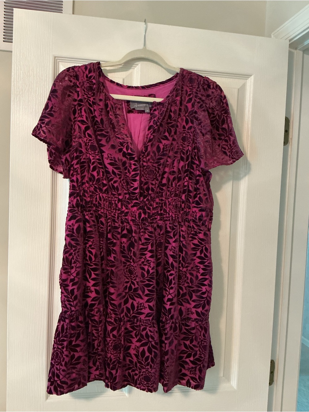 Anthropologie Velvet Burnout Mini Dress in Deep Magenta